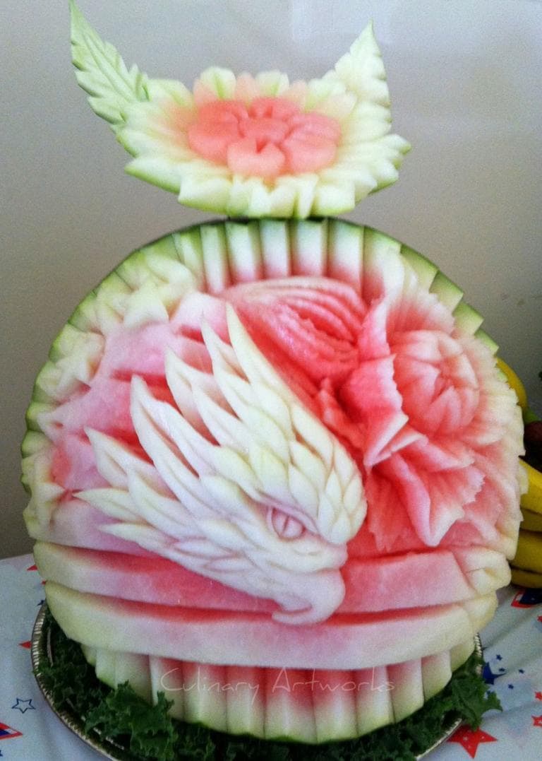 A watermelon carved to resemble an eagle. (Courtesy of Ruben Arroco)