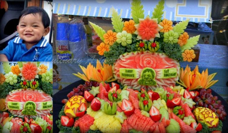 Ruben Arroco was challenged to carve a portrait of a boy into a watermelon for a celebration of the baby's first birthday. (Courtesy of Ruben Arroco)