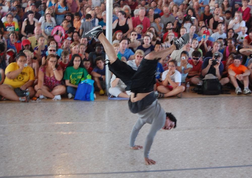Pedro Alvarez of Boston competes in the “Battle of Lowell” breakdancing competition. (Greg Cook)