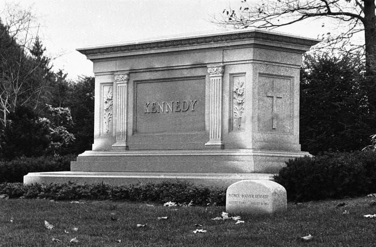 The Kennedy family plot in Holyhood Cemetery in Brookline, on Nov. 23, 1963. The headstone marks grave of Patrick Bouvier Kennedy, third child of the slain president, who died in August at less than 2 days old. (Frank C. Curtin/AP)