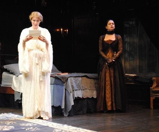 Ashton Heyl as Annabelle West and Ariana Venturi as Mrs. Underwood in "The Cat and the Canary." (Abby LePage)