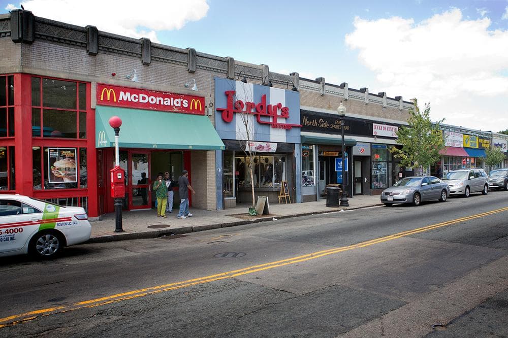 Storefronts on Washington Street at the corner of Talbot Avenue. The McDonald’s was once a smoke shop where drugs were dealt. (Jesse Costa/WBUR)