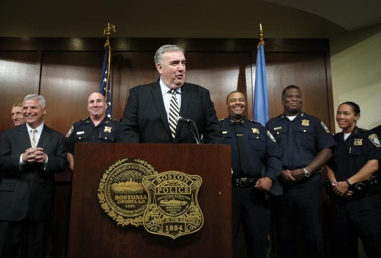 Boston Police Commissioner Edward Davis announced Monday at a press conference he would step down after seven years on the job. (Elise Amendola/AP)