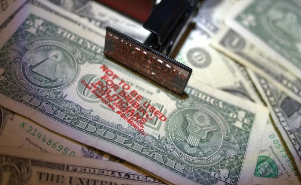 One of the stamps offered by Stamp Stampede says "Not to be used for bribing politicians." (Stamp Stampede)