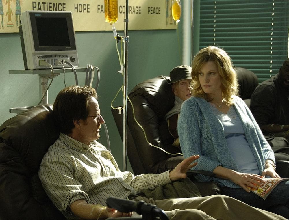 Bryan Cranston as Walter White and Anna Gunn as Skyler during a chemotherapy session in Season One of "Breaking Bad." (Ursula Coyote/AMC/AP)