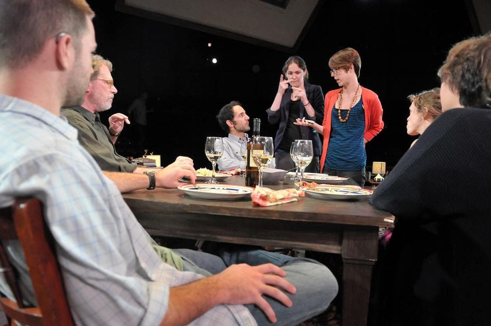 Director M. Bevin O'Gara gives notes to the cast of "Tribes" with some help from ASL interpreter Jessica Doonan. (Craig Bailey/Perspective Photo)