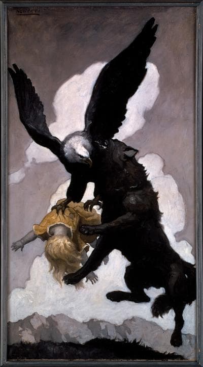 N.C. Wyeth,  Just as the Baby’s Feet Cleared the Ground, 1923, Oil on canvas, 45 x 24 inches. Hunter Museum of American Art, Chattanooga, Tennessee. Gift of Carolyn Wyeth, 1976.13