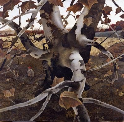 Andrew Wyeth , The Hunter, 1943, Tempera on Masonite, 33 x 33 7/8 inches. Lent by the Toledo Museum of Art;  Elizabeth C. Mau Bequest Fund. ©Andrew Wyeth