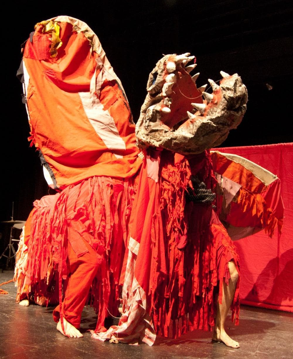 The "terrible dragon" from Bread and Puppet Theater's revival of its 1962 anti-war show "King Story" at Boston College. (Greg Cook)