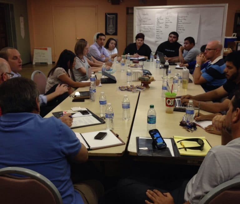 Immigration reform advocates meet in Phoenix on Wednesday Oct. 9. (Jeremy Hobson/Here & Now)