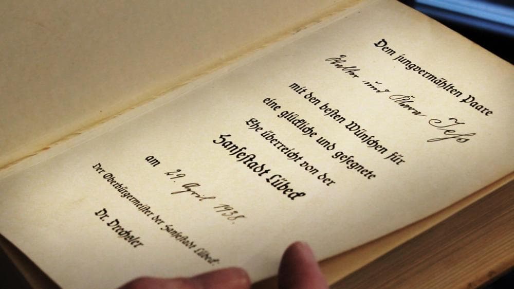 The book is inscribed to a German couple, Walter and Klara Jess, on the occasion of their 1938 wedding. (Matthew White)