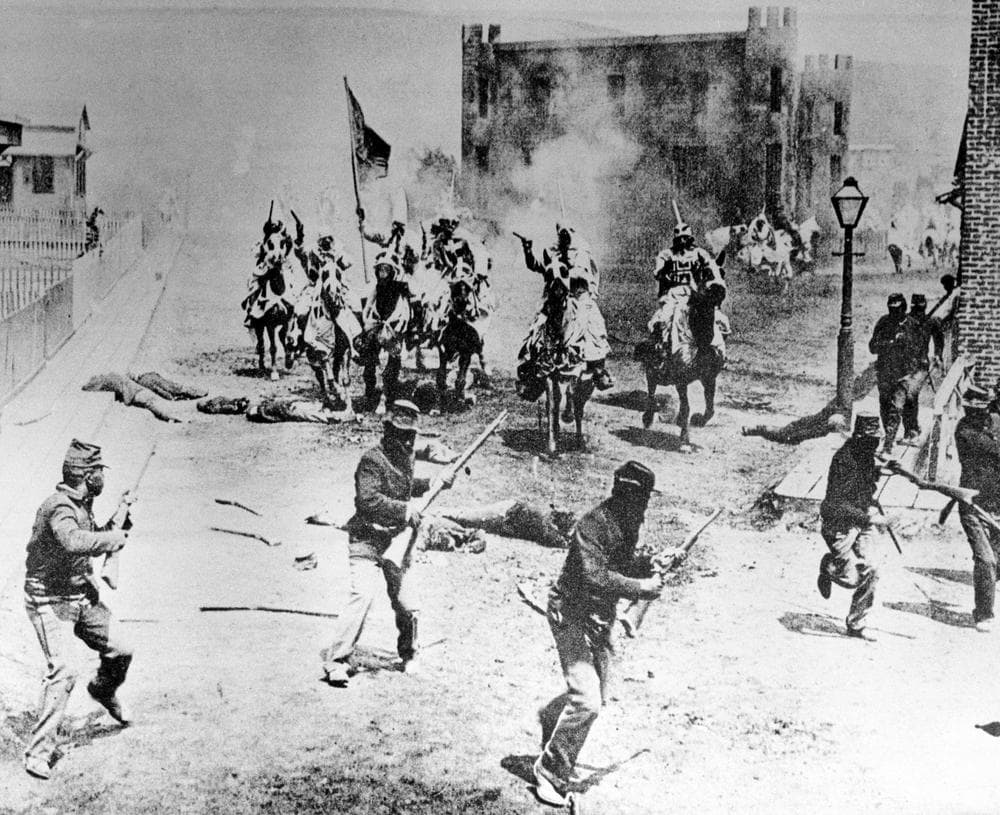 Klansmen ride against the army of occupation in this scene from D.W. Griffith's "Birth of a Nation" filmed in Hollywood, Calif., in 1914. (AP)