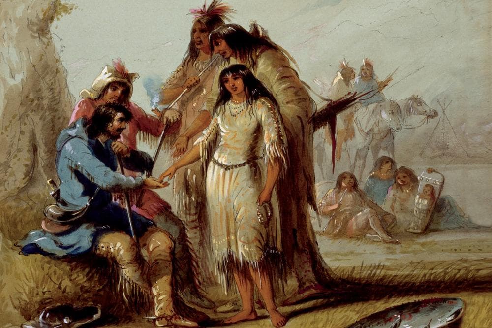 Detail from Alfred Jacob Miller's "The Trapper's Bride." Author Andrew Graybill's book, "The Red and the White," looks at three generations of a mixed-race Native American-white family.