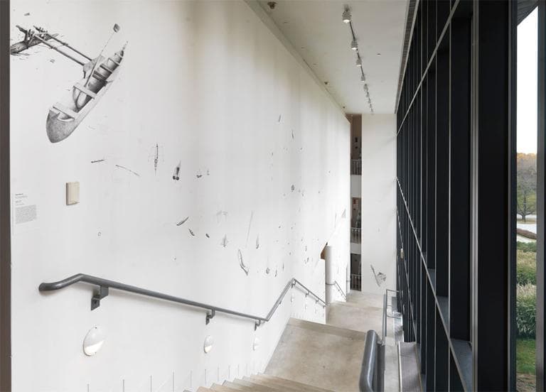 "Flotilla" is sprawled on the wall along the museum's main staircase. (Courtesy of the artist/lements Photograph and Design)