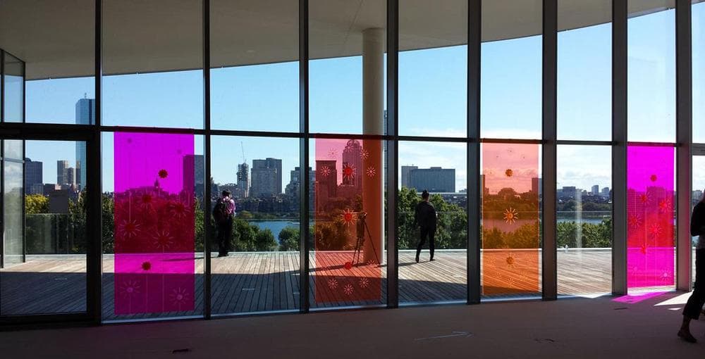 "Little Sun"'s installation in the windows of the MIT Media Lab mezzanine. (Franklin Einspruch)