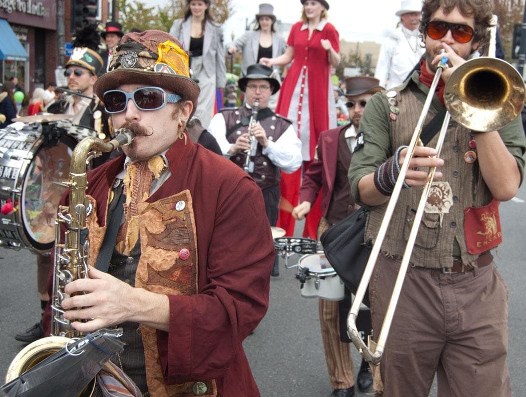 Emperor Norton’s Stationary Marching Band of Somerville. (Greg Cook/WBUR)