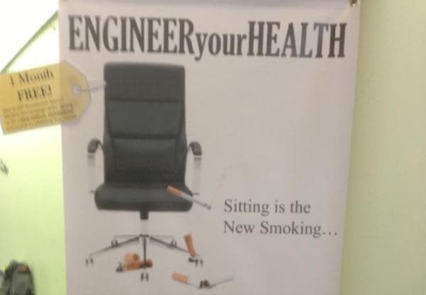 A sign in the MIT gym (Sprax Lines/WBUR)