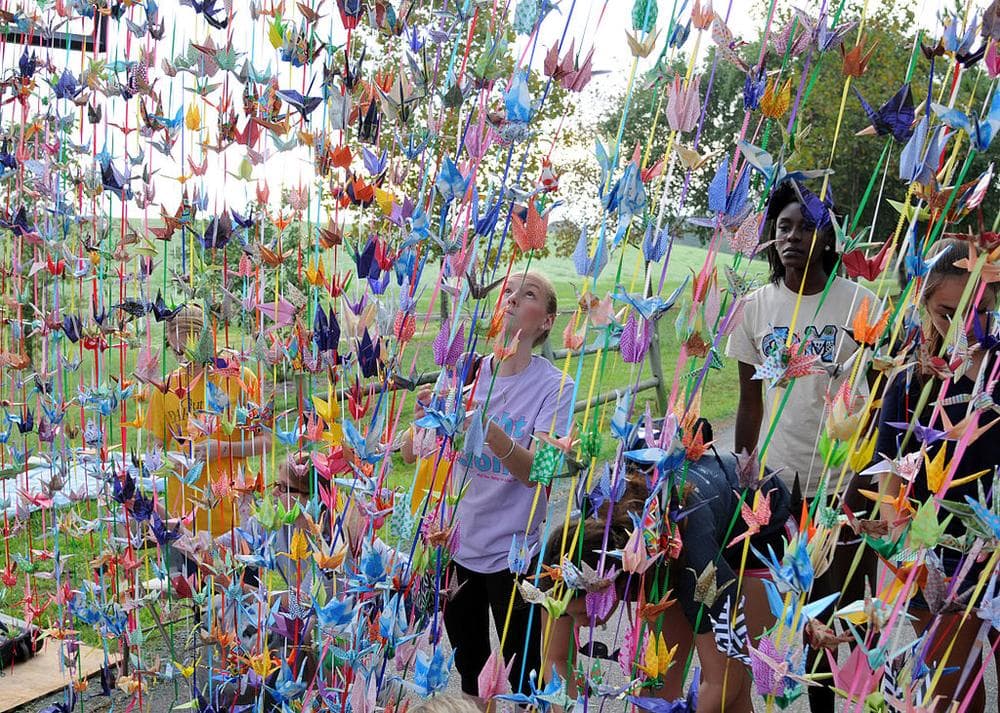 More than 1,000 origami cranes at a suicide prevention event titled 'Walk Out of Darkness." (US Navy on Wikimedia Commons)