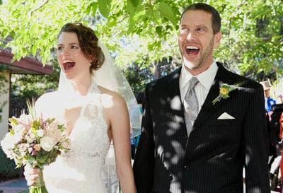 Jessica Wolk and Jim Benson on their real wedding day, which they call their "light wedding." (Courtesy of the Bensons)