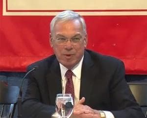Mayor Thomas Menino discusses his new job at Boston University Wednesday. (BU News Service screenshot)