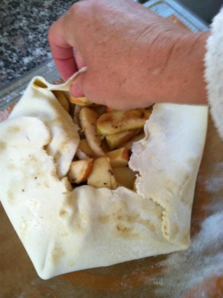 Making the "Apple Pear Crostada." (Kathy Gunst/Here &amp; Now)