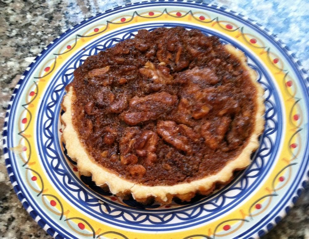 Kathy Gunst's "Walnut-Maple Pie." (Kathy Gunst/Here &amp; Now)