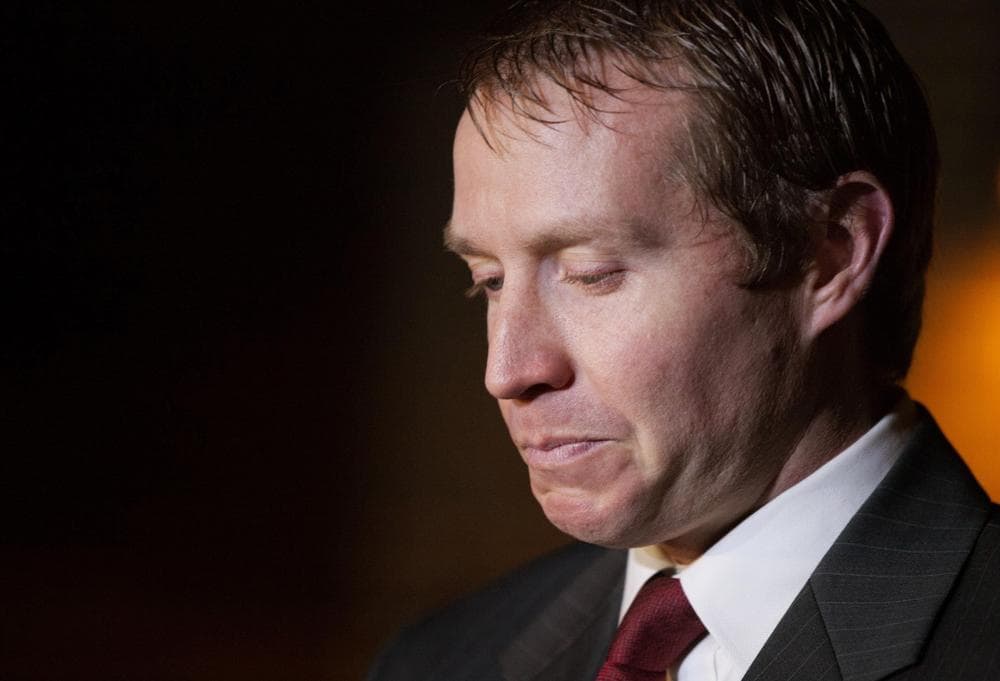 Robbie Parker, the father of six-year-old Emilie who was killed in the Sandy Hook Elementary School shooting, speaks during a news conference, Saturday, Dec. 15, 2012, in Newtown, Conn. (David Goldman/AP)
