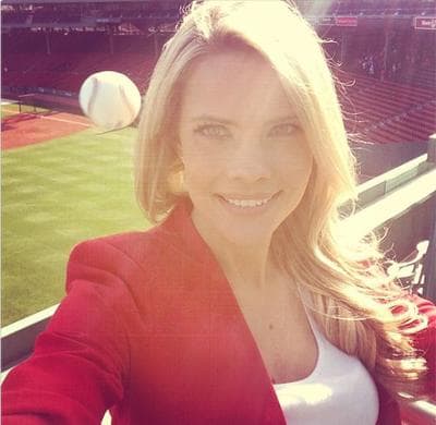During her first visit to Fenway Park, reporter Kelly Nash took this selfie of herself, later saying "Most dangerous selfie ever. That happened" on Instagram. (knashsports/Instagram)
