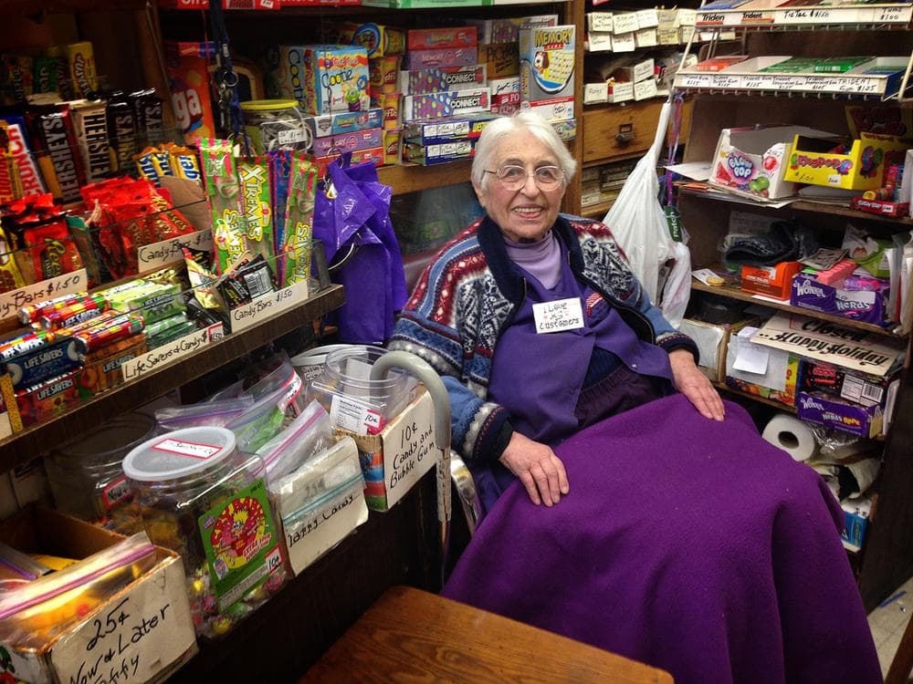 Ethel Weiss has been serving the Coolidge Corner community since she opened the doors to her shop on Harvard Street in 1939. (Bruce Gellerman/WBUR)