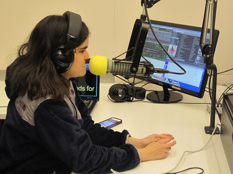 17 year-old Carolyn Harrington – a.k.a. DJ Awesome – hosts Pop Hitz Mega Mix on Wednesday evenings. (Andrea Shea/WBUR)