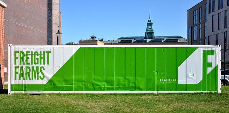 Freight Farms operates stackable hydroponic farms in large shipping containers. They currently  operate on Newmarket Square and at the Boston Latin School. (Courtesy)