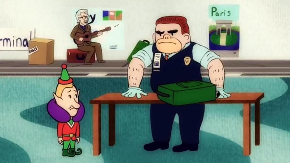 NPR's Stephen Thompson recommends Nick Lowe's "Christmas at the Airport." (Screenshot from "Christmas at the Airport)