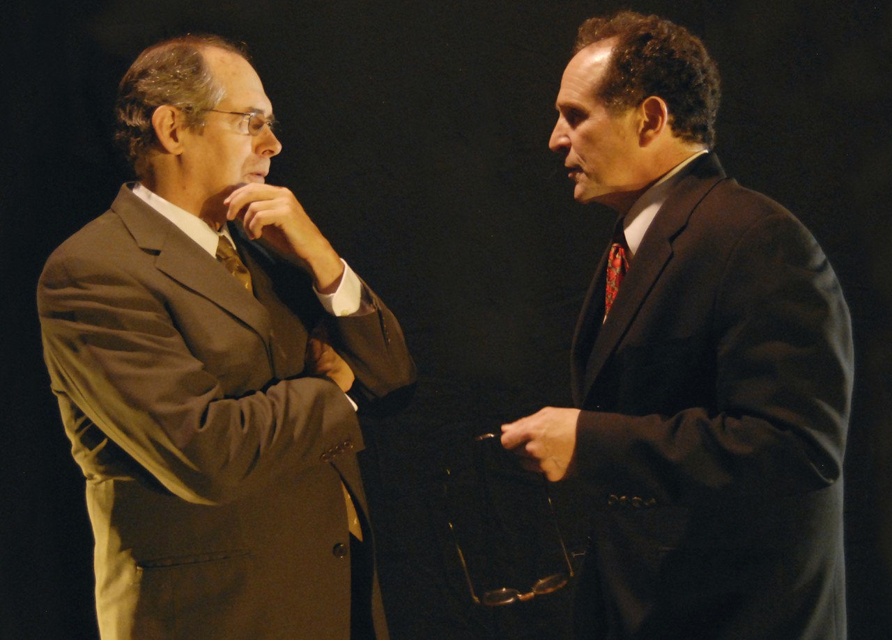 From left to right, Joel Colodner as Solomon Galkin and Jeremiah Kissel as Bernard Madoff. (Courtesy New Rep Theatre)