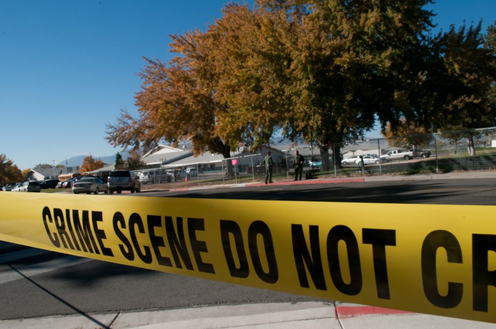 Police tape secures the scene after a shooting at Sparks Middle School October 21, 2013 in Sparks, Nevada. (David Calvert/Getty Images)