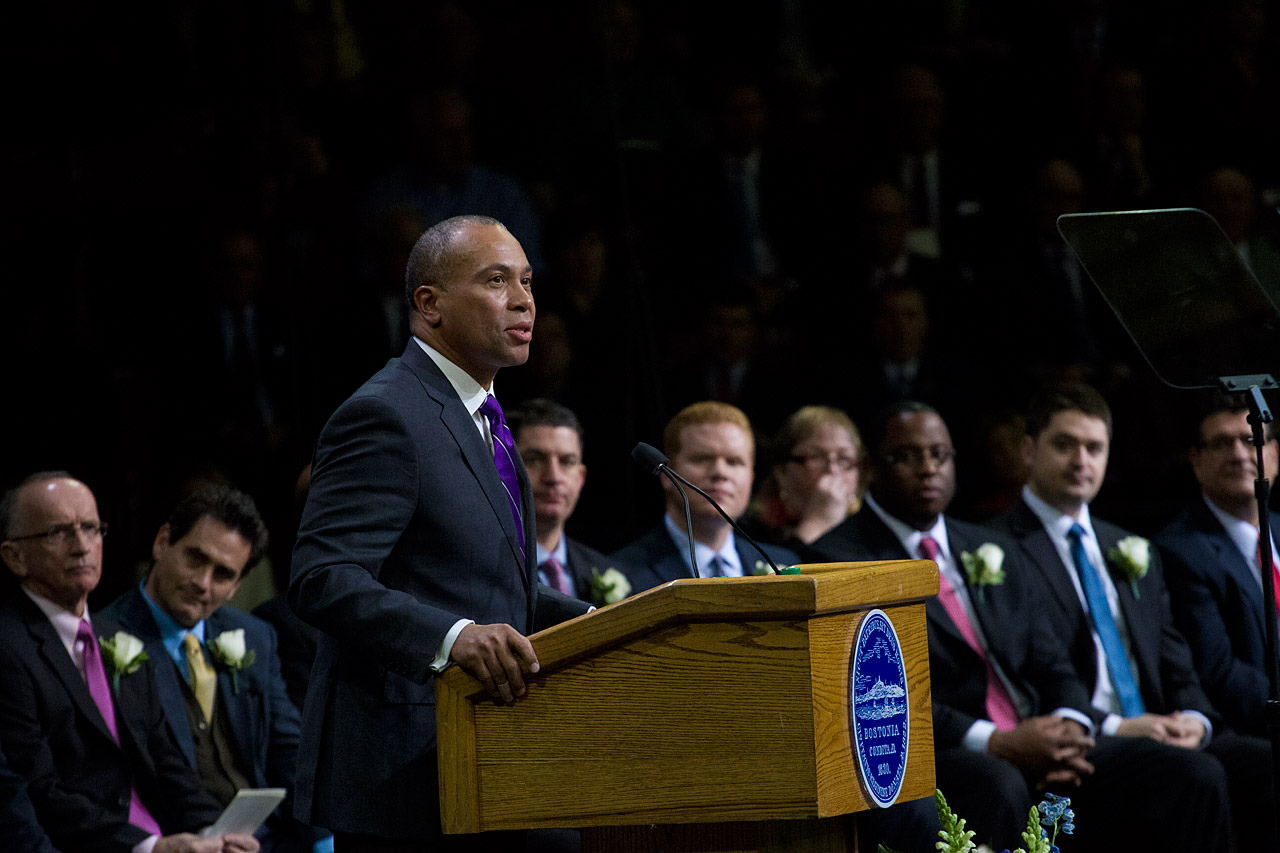 Gov. Deval Patrick speaks at the inauguration. (Jesse Costa/WBUR)