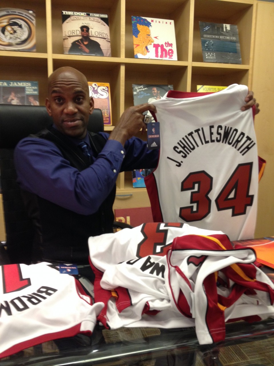 Michael McCullough holds up Ray Allen’s nickname jersey. Allen played the role of Jesus Shuttlesworth in the 1998 movie He Got Game. (Phil Latzman/Only A Game)