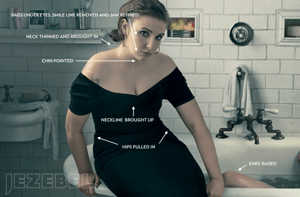 A screenshot of Jezebel's analysis of a Vogue magazine photo of Lena Dunham. (Jezebel)