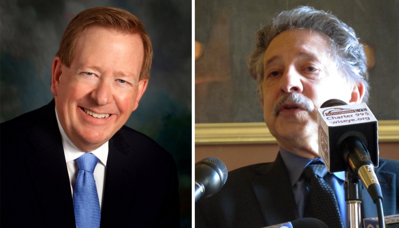 Jim Brainard, Republican mayor of Carmel, Indiana (left) and Paul Soglin, Democratic mayor of Madison, Wisconsin (right) would both like to see more cooperation between parties in Congress. (City of Carmel and AP)