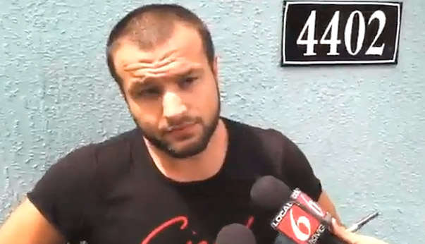 Khusein Taramov is interviewed by Orlando reporters outside of Todashev's condo after Todashev was killed. (WESH-TV screenshot)