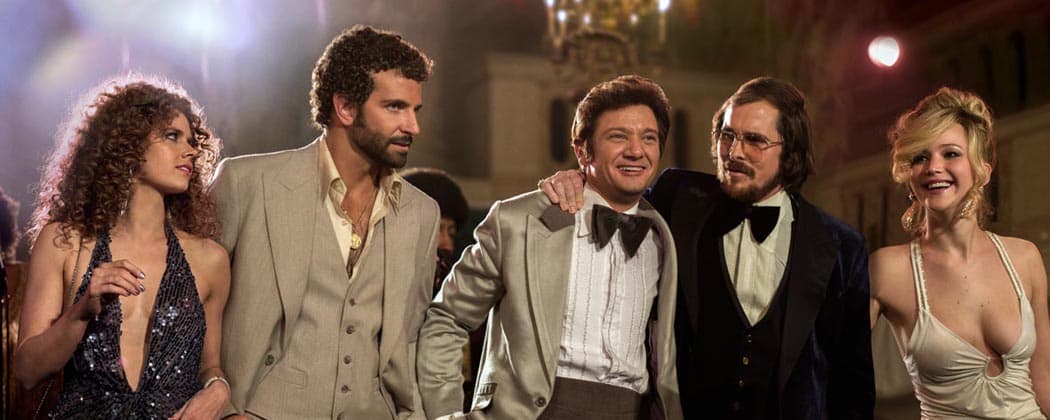 From left, Amy Adams, Bradley Cooper, Jeremy Renner, Christian Bale and Jennifer Lawrence in a scene from "American Hustle." (AP/Sony)