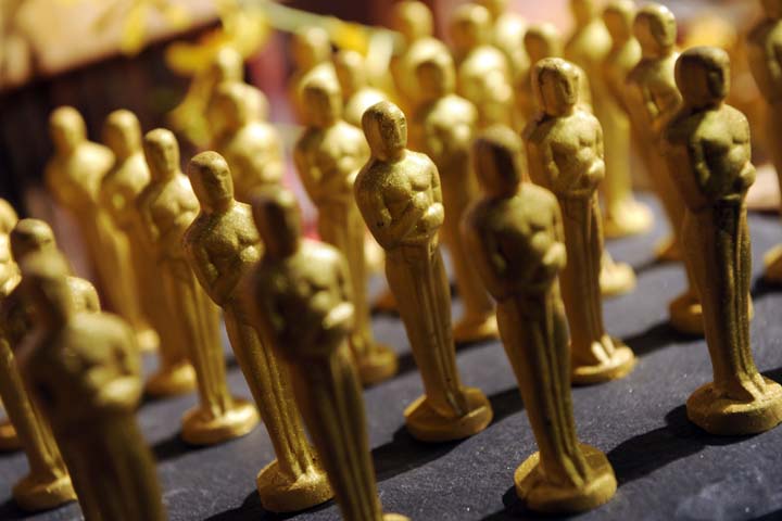 Chocolate Oscar statues with gold dust are pictured at the Governors Ball Press Preview for the 86th Oscars, on Thursday, Feb. 20, 2014, in Los Angeles. (AP)