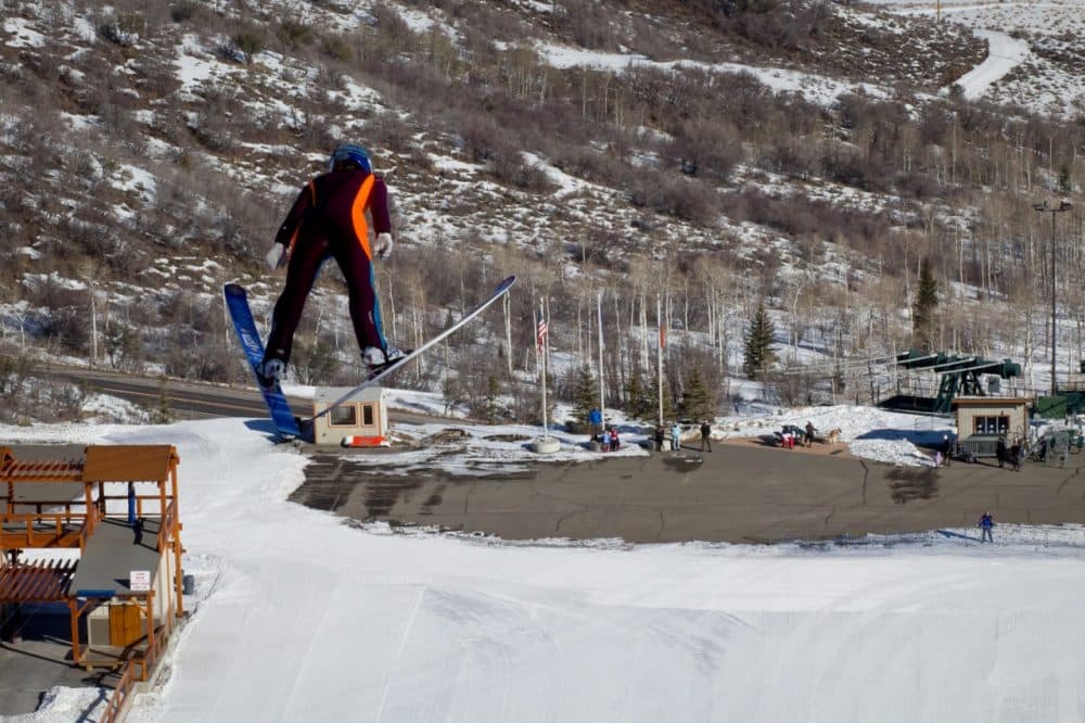 Jessica Jerome launches off of the hill during a practice run in Park City, Utah. (Brian Grimmett/Only A Game)