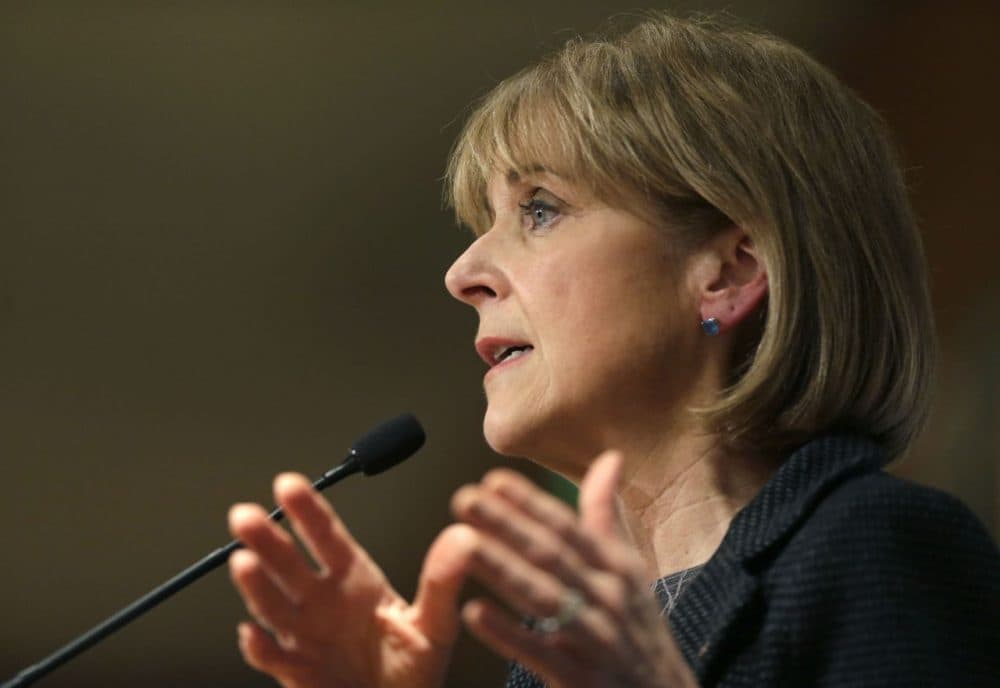 In this January 2014 photo, Massachusetts Attorney General Martha Coakley addresses a breakfast meeting of the Greater Boston Chamber of Commerce at a hotel in Boston. Coakley, a Democrat, is seeking the governor's office in the 2014 election. (Steven Senne/AP)
