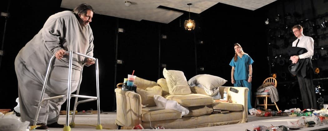 John Kuntz (left) stars in "The Whale" at SpeakEasy Stage Company with Georgia Lyman and Ryan O'Connor. (Craig Bailey/Perspective Photo)