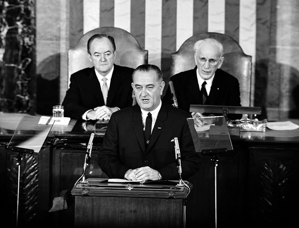 President Johnson addresses a joint session of Congress on March 15, 1965, to outline his proposals for voting rights for all citizens. (AP)