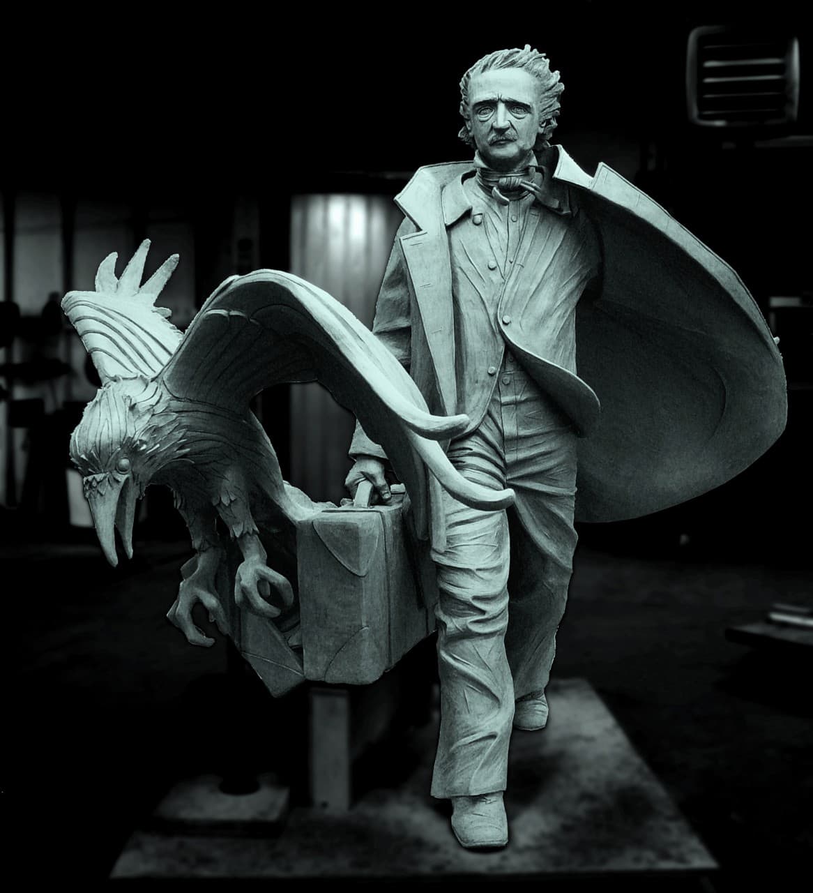 A sculpture of Edgar Allan Poe, the horror master who conjured creepy classics such as “The Tell Tale Heart” and “The Raven.