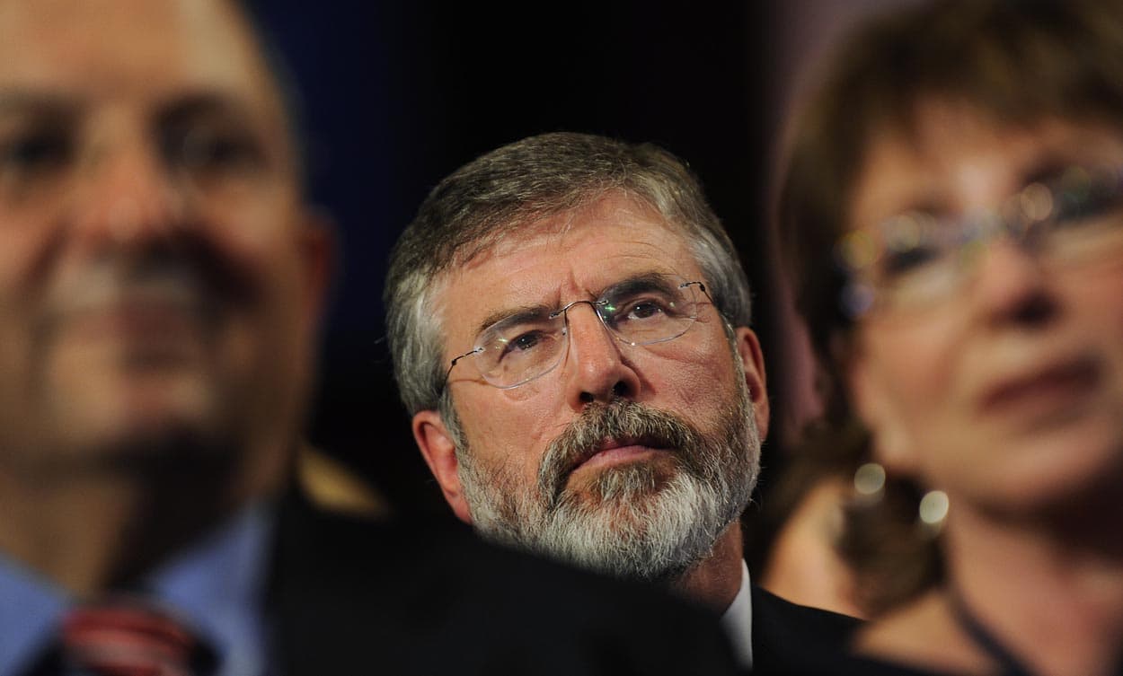 Sinn Fein leader Gerry Adams listens to a speech at the Clinton Global Initiative 2009 Annual Meeting in New York. (Stephen Chernin/AP)