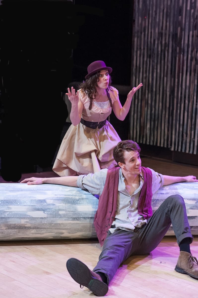 Two delightful performances -- Mara Sidmore as Celia and Jesse Hinson, channeling Ralph Fiennes and Steve Martin, as Orlando in "As You Like It" in Medford. (Stratton McCrady Photography)
