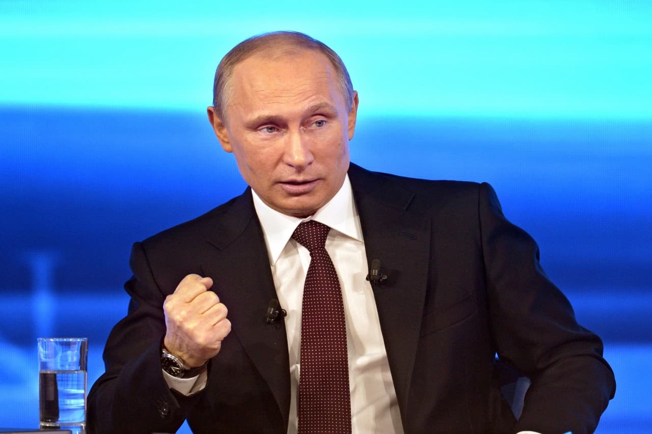 Russian President Vladimir Putin speaks during a nationally televised question-and-answer session in Moscow on Thursday, April 17, 2014. President Vladimir Putin has urged an end to the blockade of Moldova’s separatist province of Trans-Dniester. Trans-Dniester, located in eastern part of Moldova on border with Ukraine, has run its own affairs without international recognition since a 1992 war. Russian troops are stationed there.  (AP)