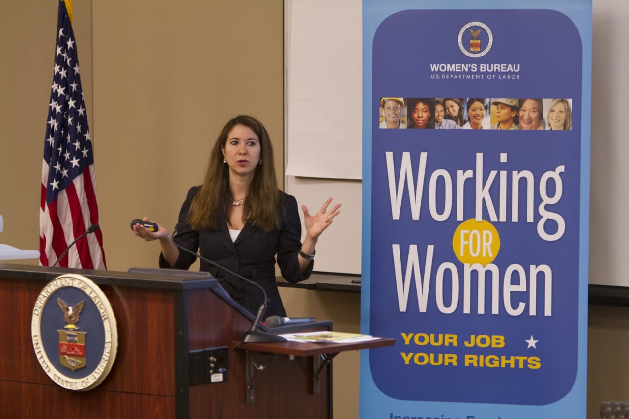 In this file photo, Adriana Kugler, Chief Economist, U.S. Department of Labor, speaks during the Working for Women - Lansing forum at the James B. Henry Center for Executive Development at Michigan State University in Lansing, MI, Thursday, July 26, 2012. (Jeffrey Sauger/Flickr)